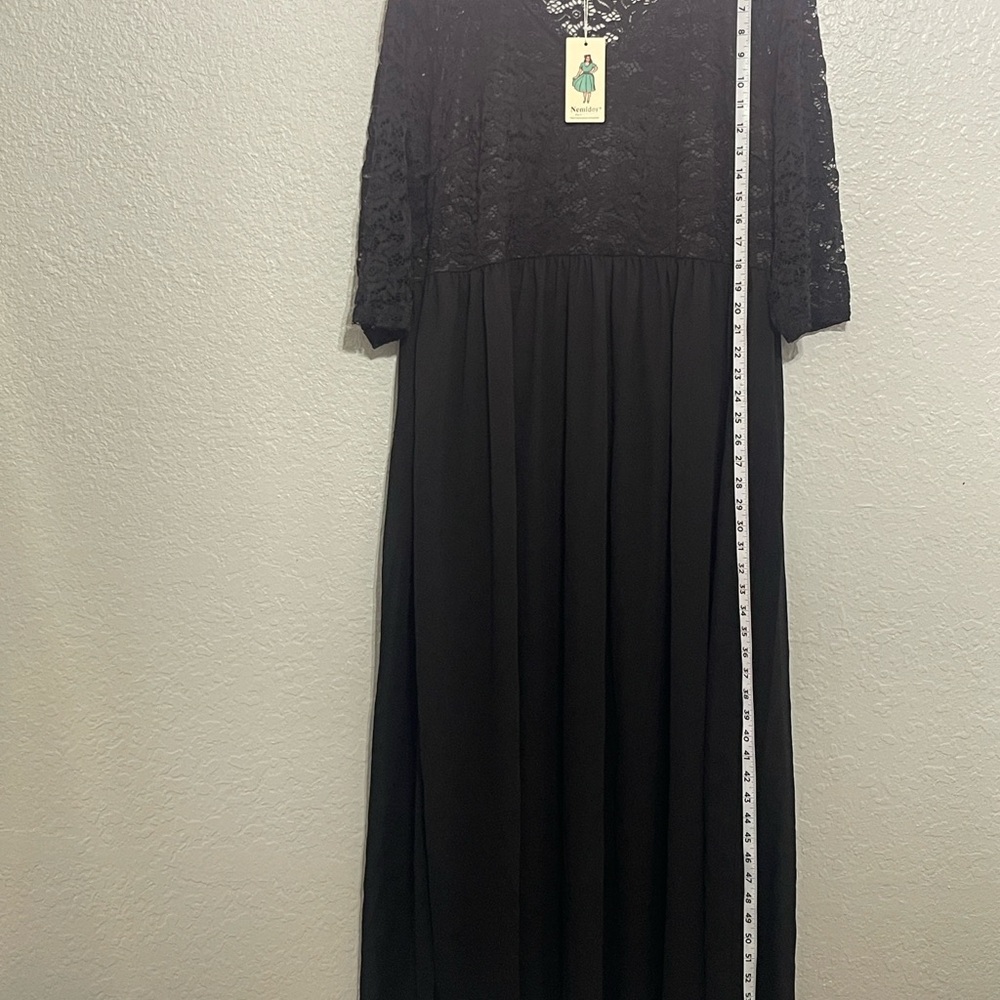 Nemidor women V neck 3/4 sleeve  Lace vintage Maxi formal Dress size 20 - Picture 3 of 8